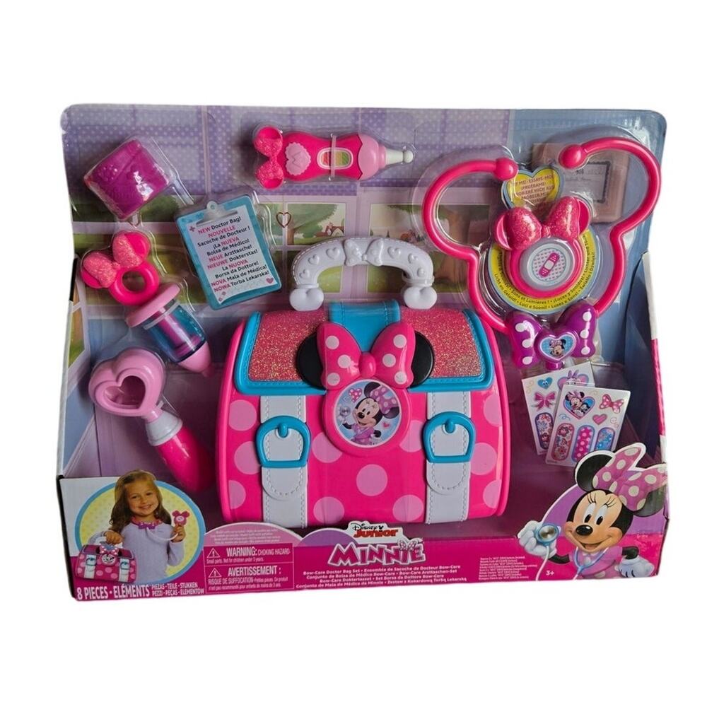 Disney Junior Minnie Mouse Doctor Bag Playset 8pcs Pretend Kit Medical Toy - New
